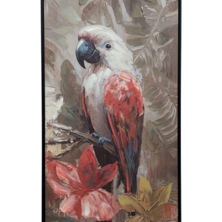 Canvas Olieverf Schilderij Rood/Witte Papegaai Links Kijkend