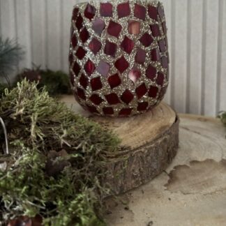 Theelichthouder Glas Mozaiek Red/Gold L222775