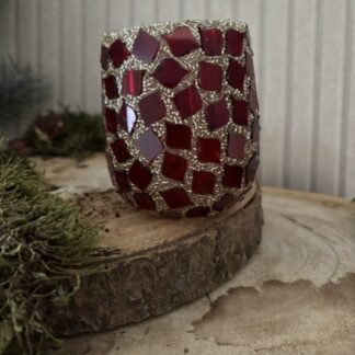 Theelichthouder Glas Mozaiek Red/Gold M222781